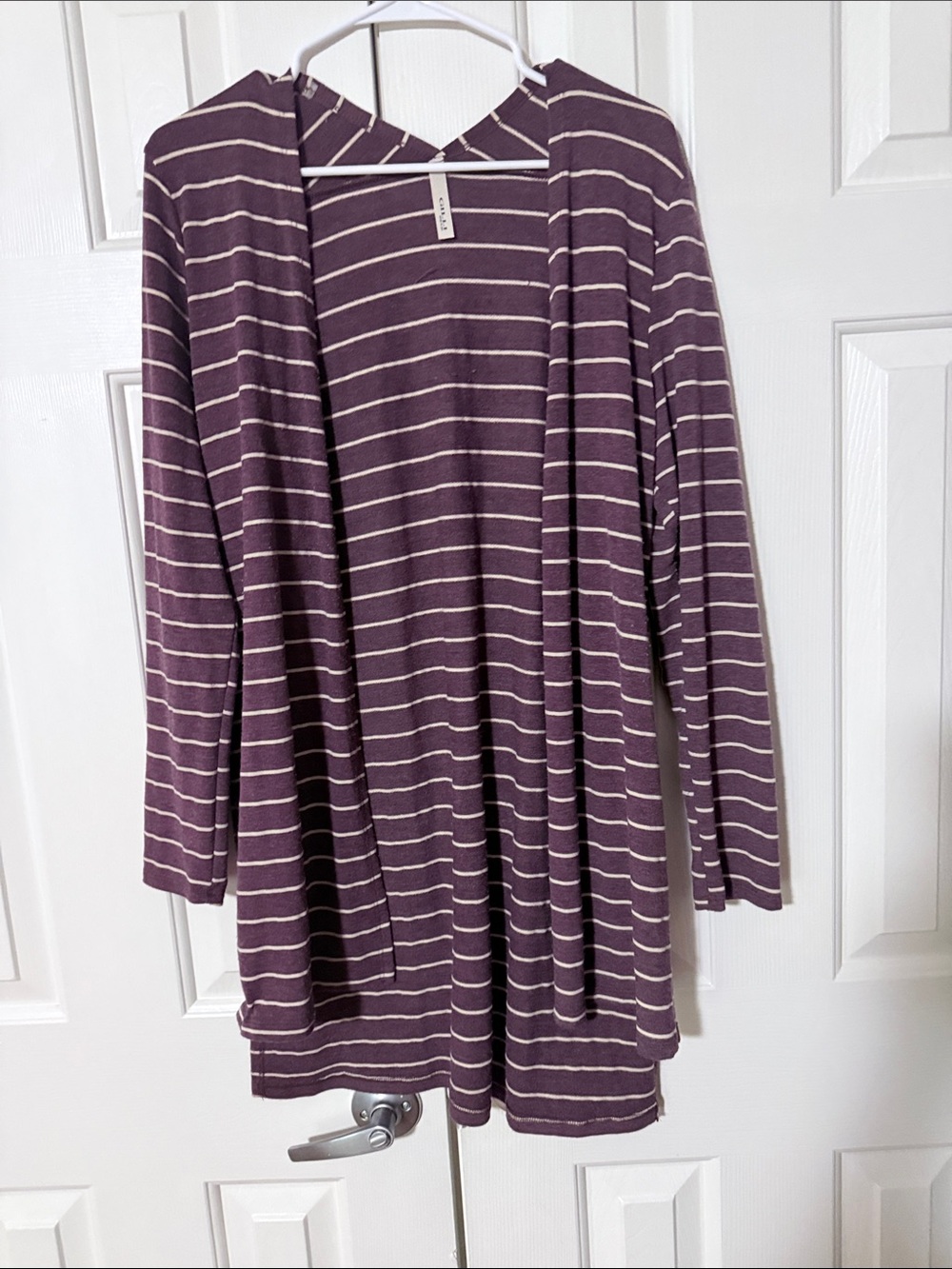 Striped  Open-Front Sweater Cardigan - Plum